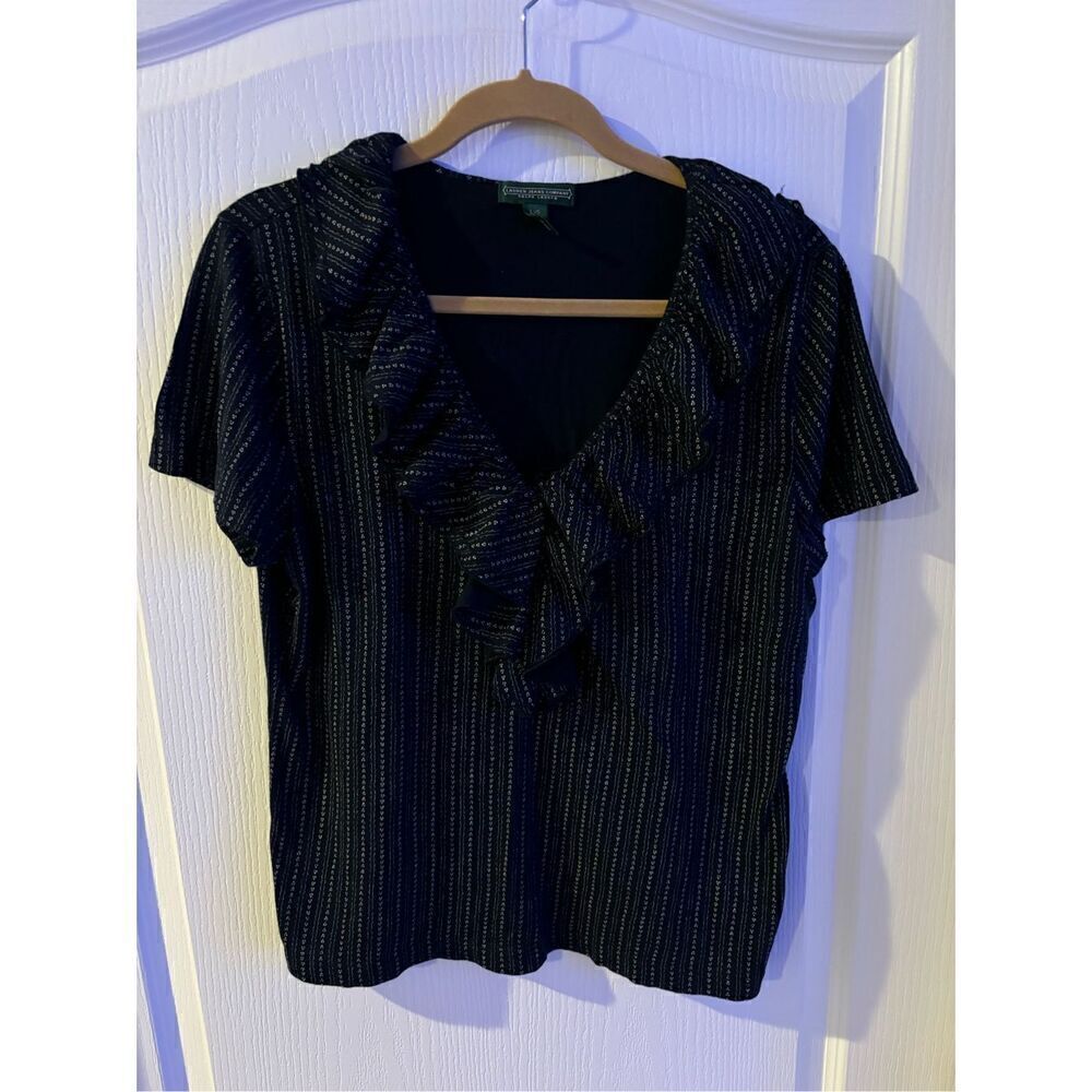 Ralph Lauren Blue Ruffled Collar Short Sleeve Top